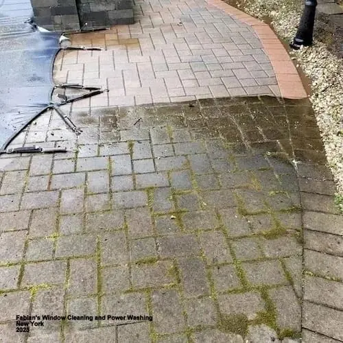 Paver patio before and after cleaning by Fabian’s
